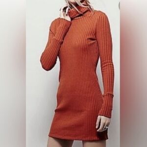 Free People Beach Bonfire Pull On Ribbed Turtleneck Mini Dress Orange Medium